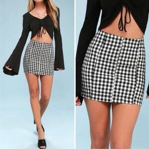 Free People Gingham Modern Femme Mini Skirt Sz 4 Black White Checkered Preppy